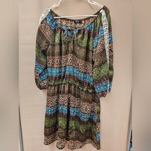 Bohemian Patterned Dress with Lace Detail